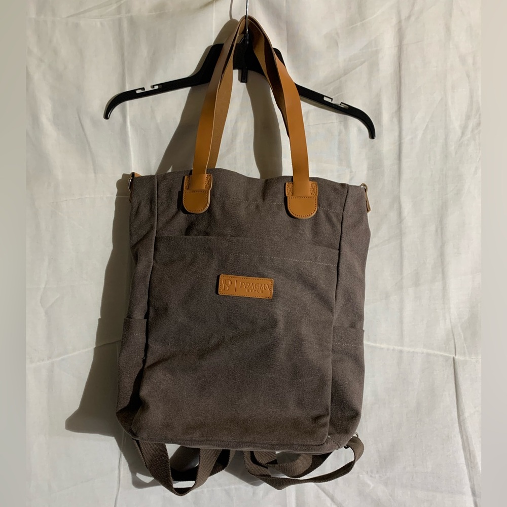 Pragma Style Converta Convertible Tote Bag Backpack, Gray with Gray Interior